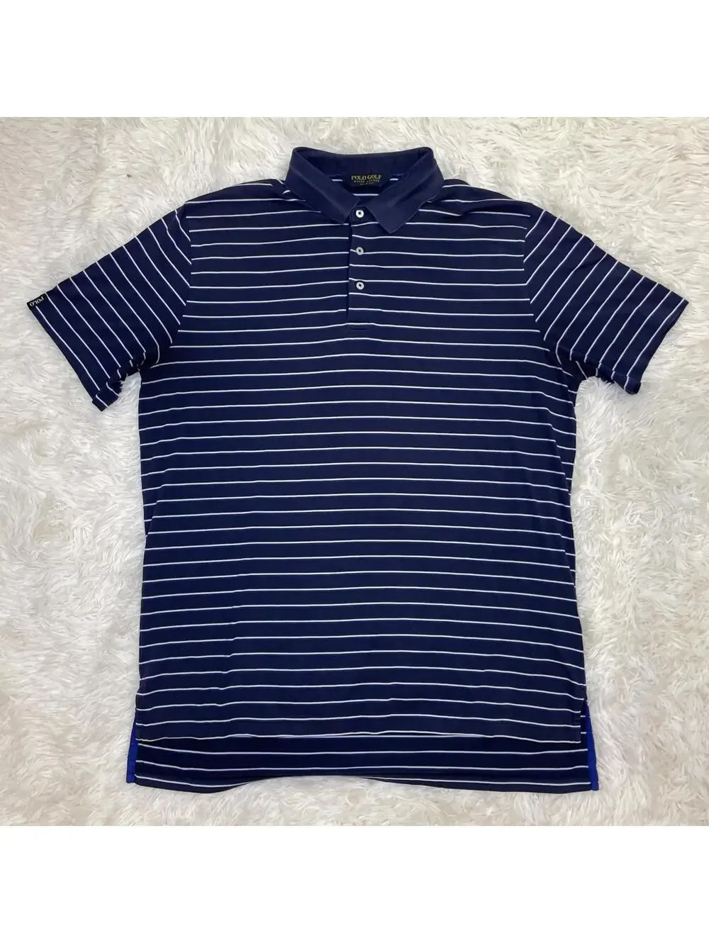 Polo Golf Ralph Lauren Men’s Shirt Sz L Blue Striped S/S Cotton Polyester Blend